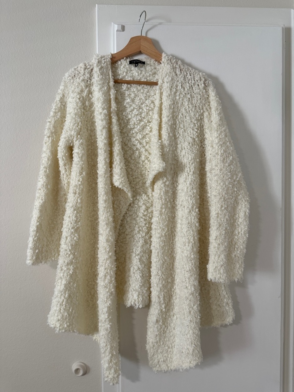 1.STATE Cream Bouclé Open Cardigan